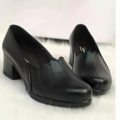 کفش طبی زنانه پاشنه دار هلالی مدل خورشیدی رویه چرم بیاله