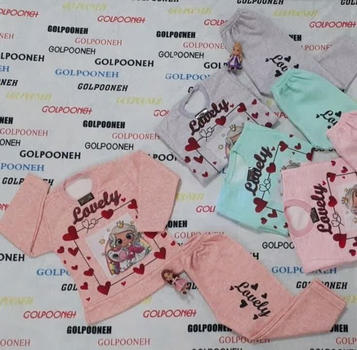 لباس بچگانه بلوز شلوار دخترانه مدل lovely سایز45و50 جنس درجه یک در ریزه میزه با ارسال رایگان