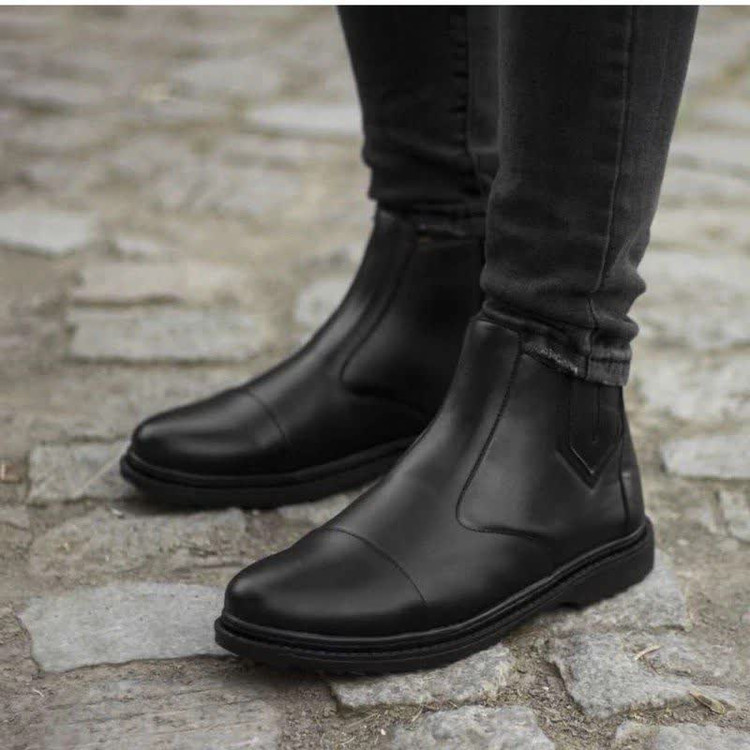 نیم بوت مردانه زیپی چرم pam شیک، دوردوخت مدل سبلان