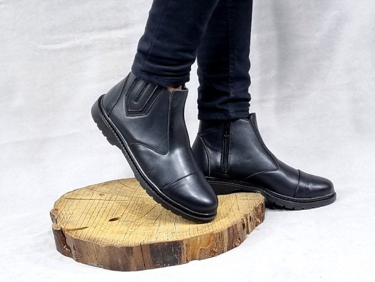 نیم بوت مردانه زیپی چرم pam شیک، دوردوخت مدل سبلان