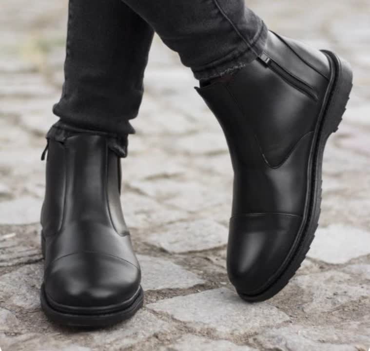 نیم بوت مردانه  زیپی چرم pam  شیک، دوردوخت مدل سبلان