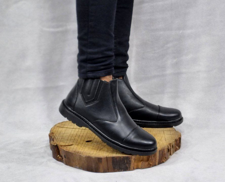 نیم بوت مردانه زیپی چرم pam شیک، دوردوخت مدل سبلان