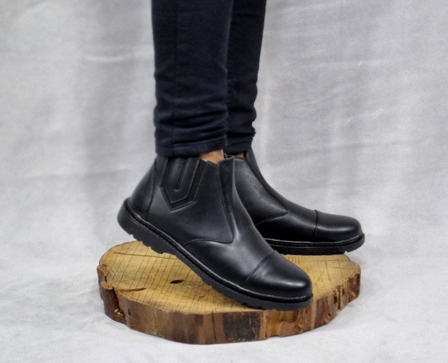 نیم بوت مردانه  زیپی چرم pamshop  شیک، دوردوخت مدل سبلان