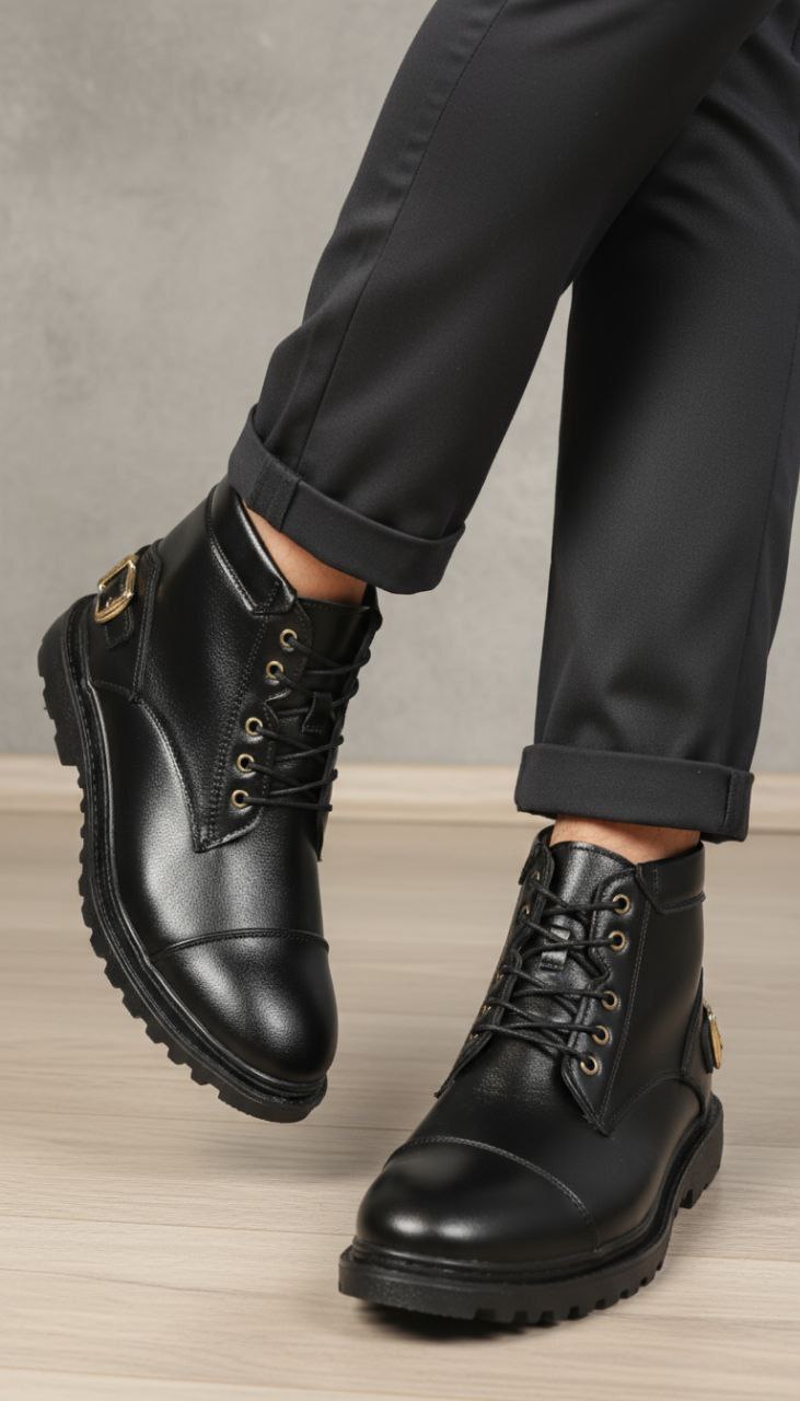 نیم بوت مردانه  زیپی چرم pamshop  شیک، دوردوخت مدل سبلان