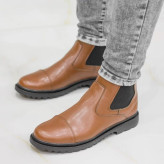 کفش بوت مردانه چرم pamshop شیک، دوردوخت مدل دوتیکه کلاسیک