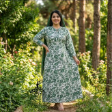 پیراهن ساحلی زنانه نخی مدل دامن سه چین برند فلور مناسب بارداری و شیردهی قد 140