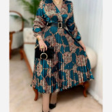 پیراهن زنانه ساتن پلیسه مجلسی مدل کلوش یقه چپ و راستی قد 135