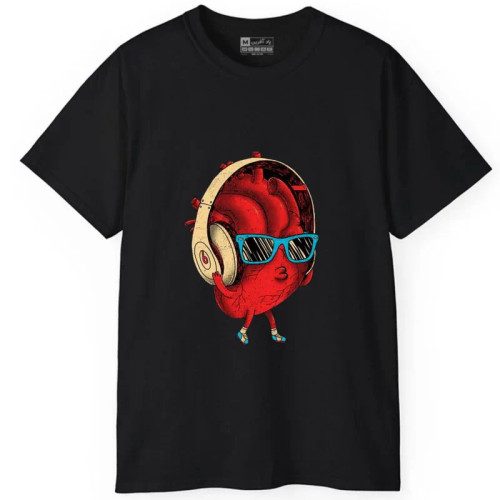 تیشرت آستین کوتاه مردانه طرح قلب هدفون موسیقی مدل 2013