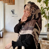 روسری مجلسی نخی طرح فندی کرم مشکی قهوه ای قواره بزرگ 140 سانتی متر