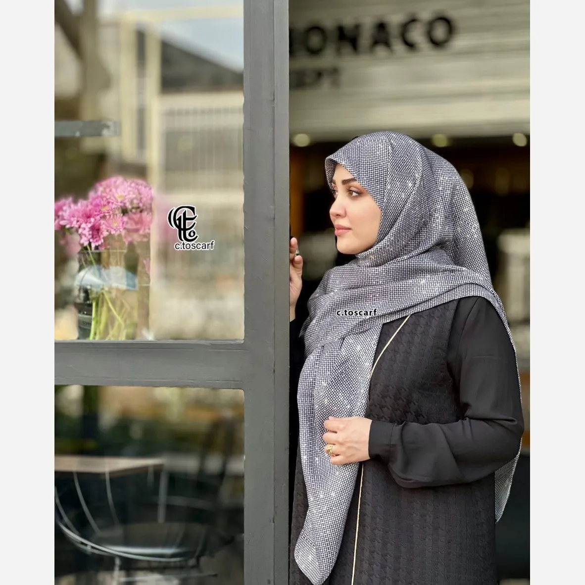 روسری نخ کاستوم طرح نگینی سایز 140 مجلسی و روزمره