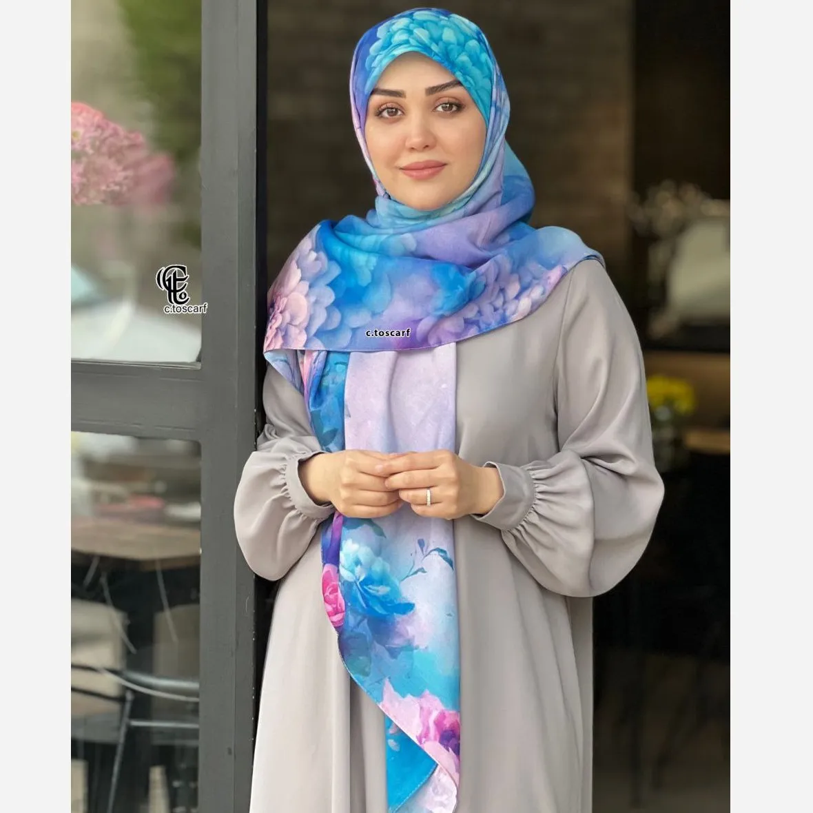 روسری نخ کاستوم طرح درنا سایز 140 صورتی چرخ دوز سیتو