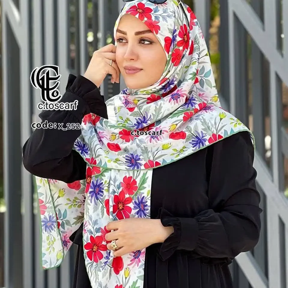 روسری مجلسی طرح گلناز قواره بزرگ 140 سانتیمتر نخ کاستوم سیتو