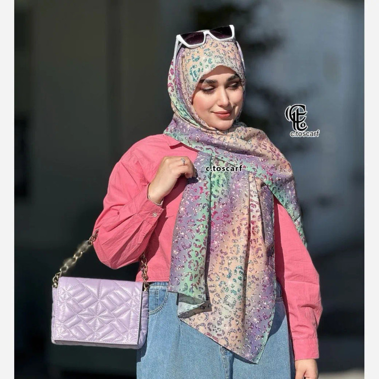 شال نخ کاستوم طرح آنجل رنگ گلبهی قواره 200×70