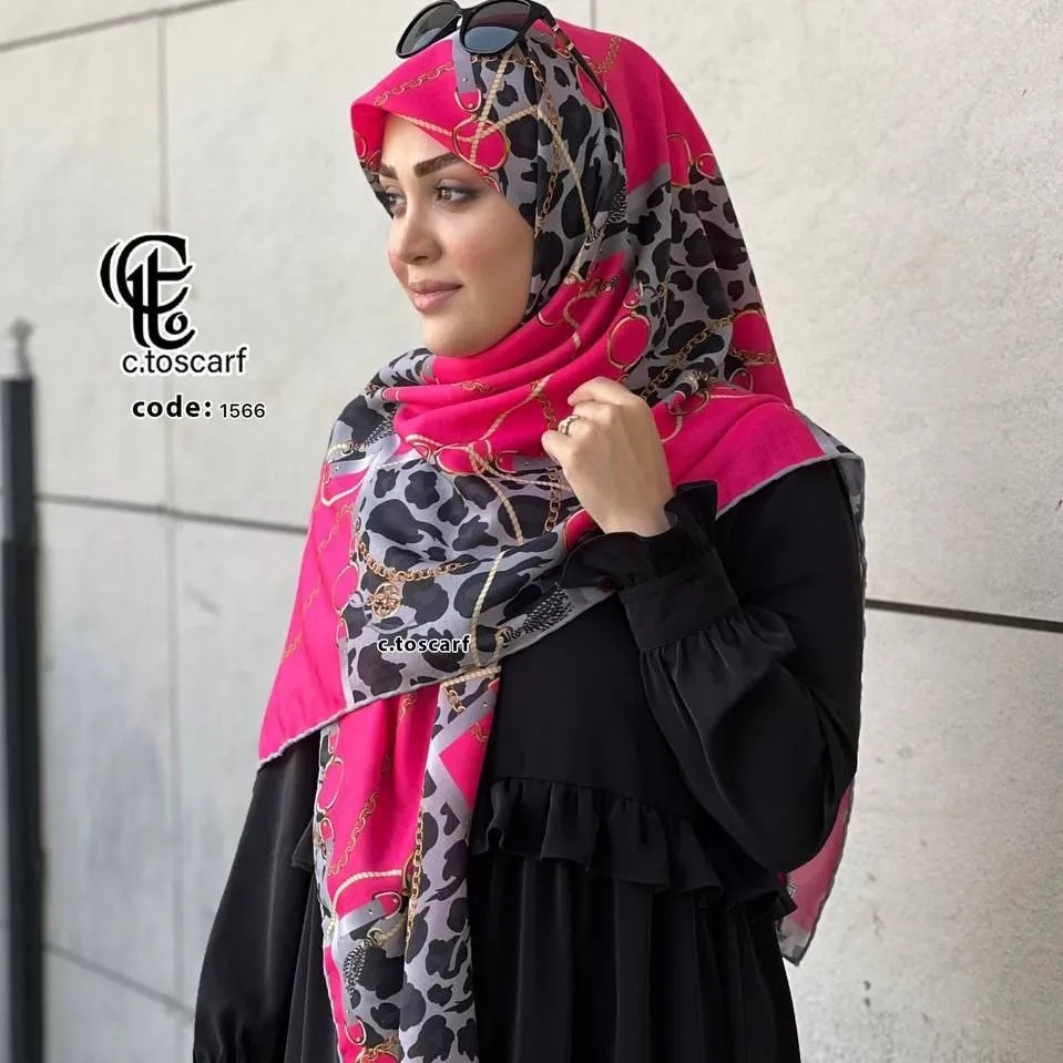 روسری نخ کاستوم طرح ارغوان قواره بزرگ 140 سانتیمتر زنانه