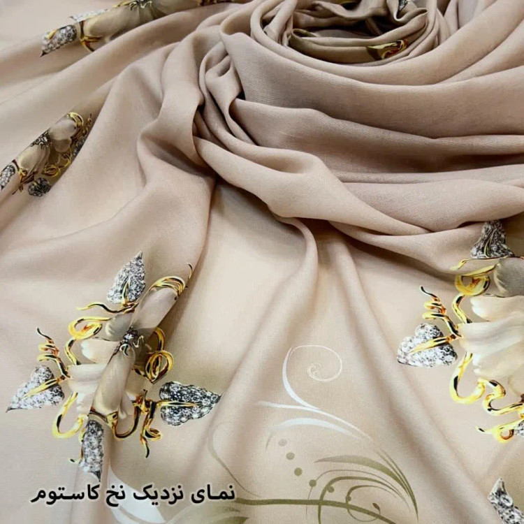 روسری مجلسی نخ کاستوم طرح نبات حاشیه گل سهبعدی قواره بزرگ 140 سانتیمتر