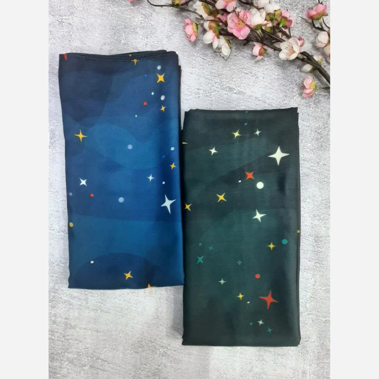 روسری نخی کاستوم طرح ستاره شب سرمه ای قواره بزرگ 140*140 دور دوخت