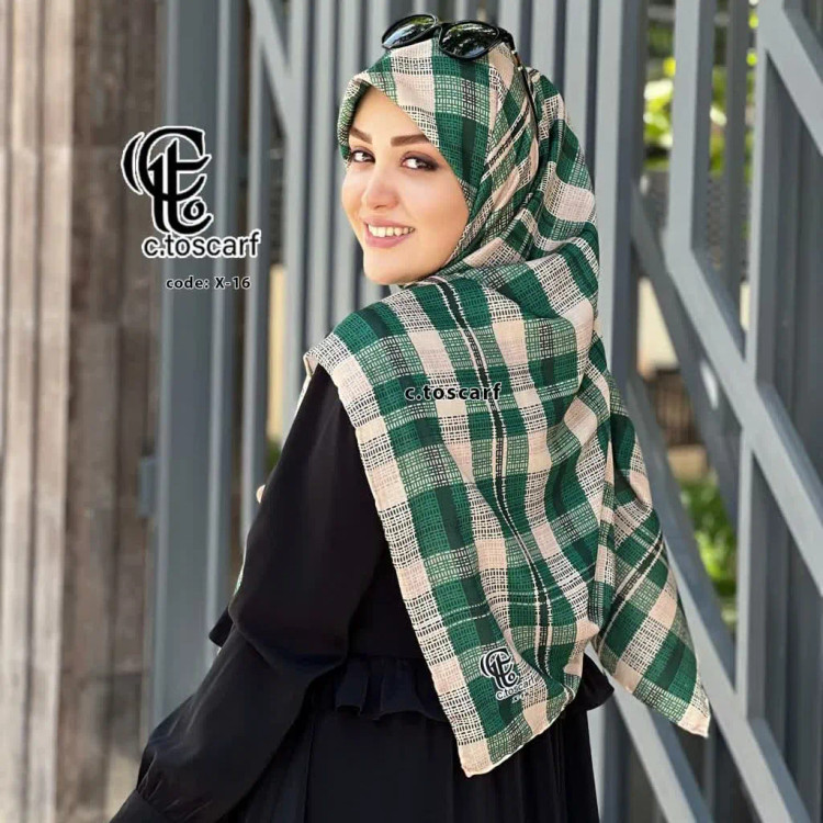 روسری نخی کاستوم طرح آسنات قواره 140 دور چرخ دوز مزونی سی تو