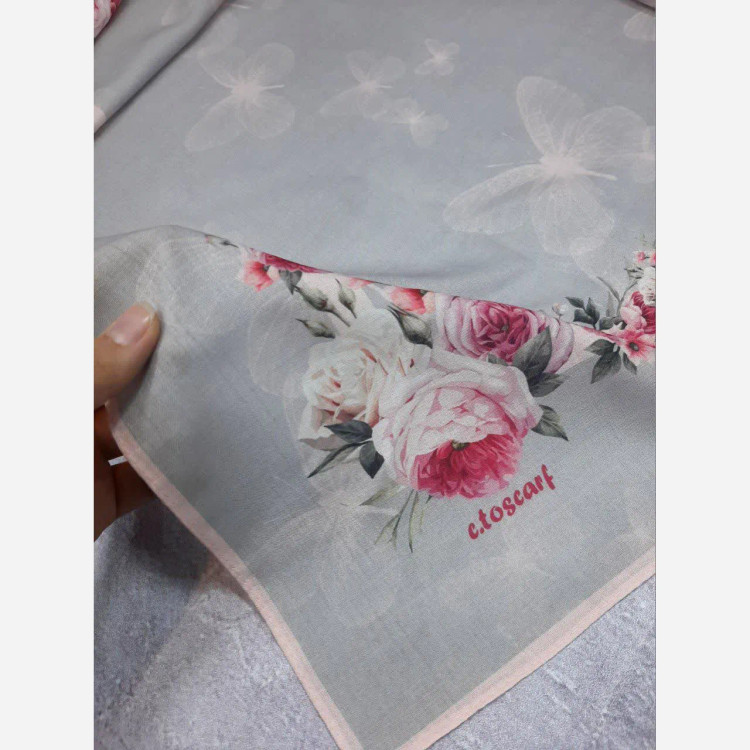 روسری نخ کاستوم مجلسی طرح مشکات پروانه گل رز قواره بزرگ 140 سانتیمتر