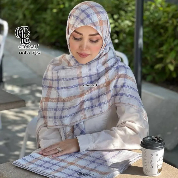 روسری نخی کاستوم طرح آسنات قواره 140 دور چرخ دوز مزونی سی تو