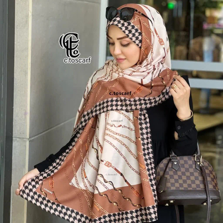 شال مجلسی نخ کاستوم طرح تسمه ای دور چرخ دوز قواره 70*200