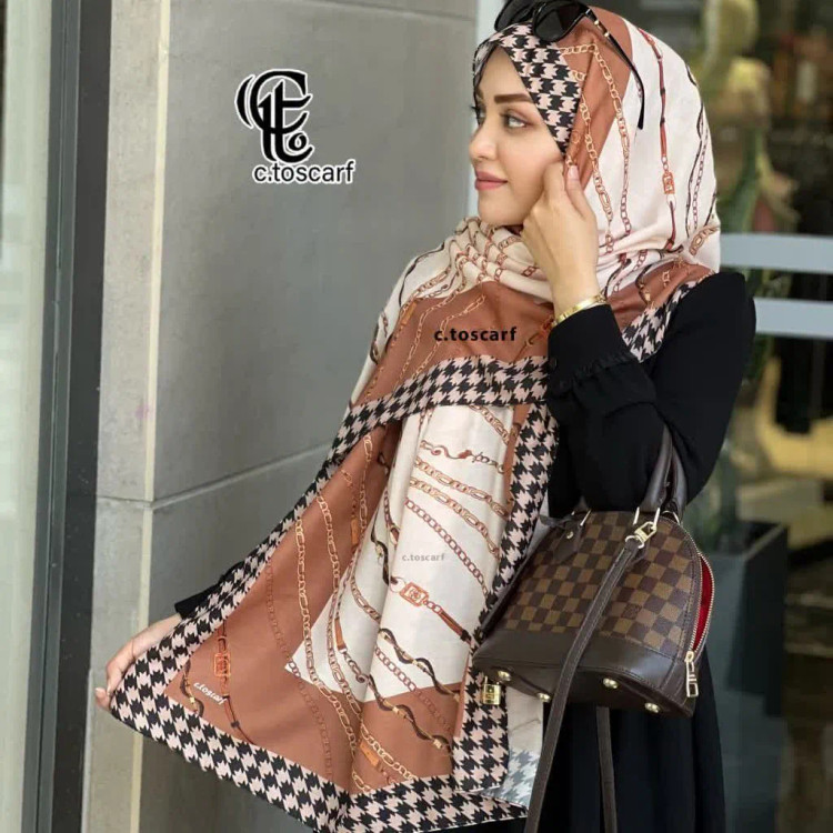 شال مجلسی نخ کاستوم طرح تسمه ای دور چرخ دوز قواره 70*200