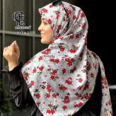 روسری نخ کاستوم طرح چیچک گل سرخ طوسی قواره بزرگ 140 سانتیمتر