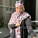 روسری نخ کاستوم طرح چیچک گل سرخ طوسی قواره بزرگ 140 سانتیمتر