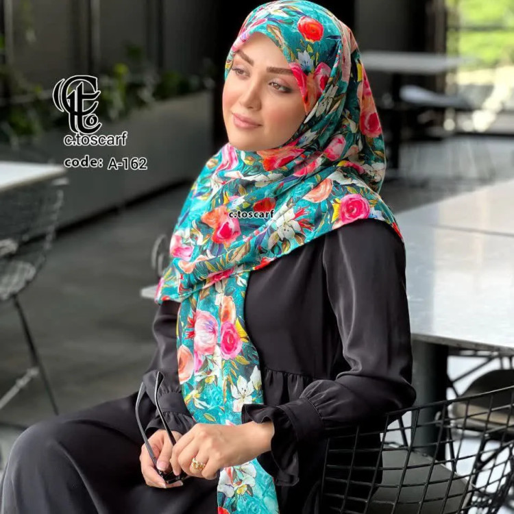 روسری مجلسی طرح فلور نخ کاستوم قواره بزرگ 140 سانتیمتر