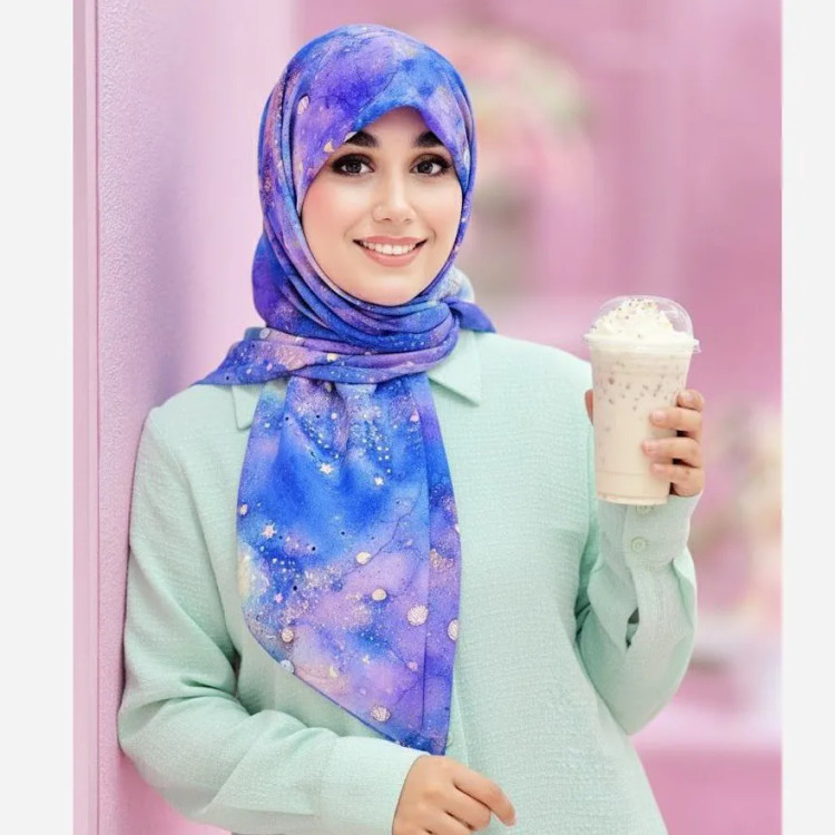 روسری مجلسی نخ کاستوم طرح ساحل سایز 140 دور چرخ دوز