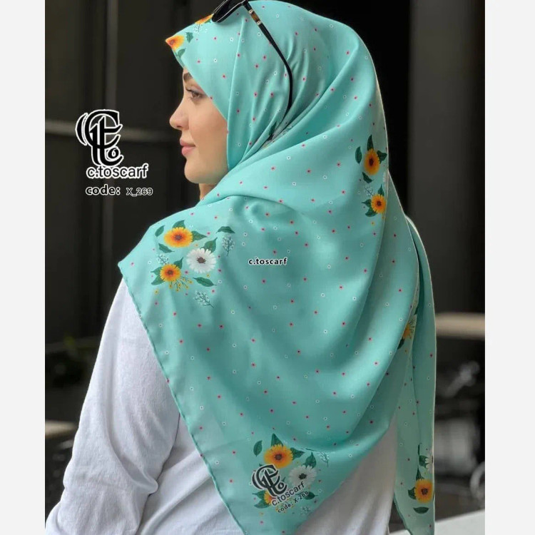 روسری مجلسی طرح پونه تیره نخ کاستوم قواره بزرگ زنانه 140x140
