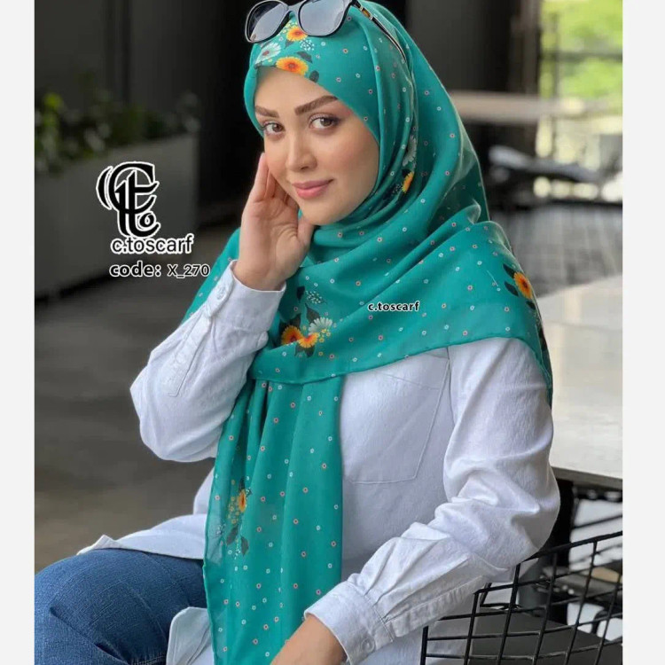 روسری مجلسی طرح پونه تیره نخ کاستوم قواره بزرگ زنانه 140x140