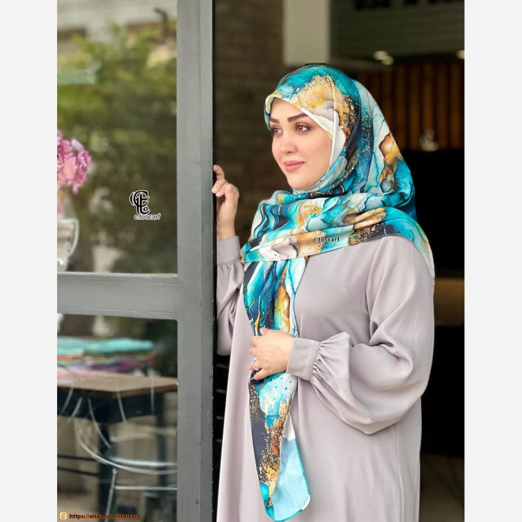 روسری نخی طرح لارا سایز 140 سبزآبی