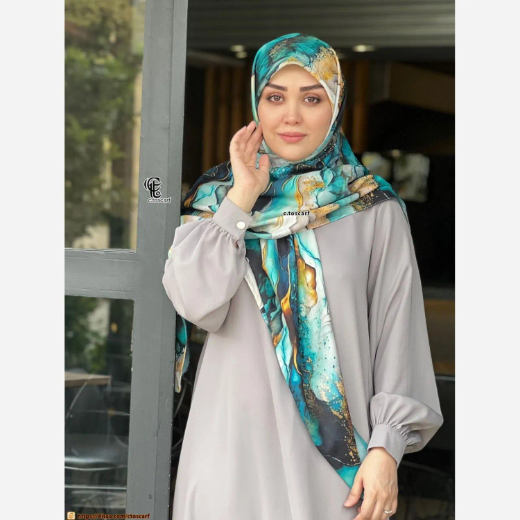 روسری نخی طرح لارا سایز 140 سبزآبی