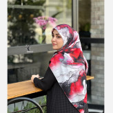 روسری نخی طرح لارا سایز 140 سبزآبی