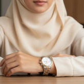 ساعت مچی زنانه سیکو دو رنگ رزگلد صفحه سفید طرح سه موتور با تقویم و بند استیل