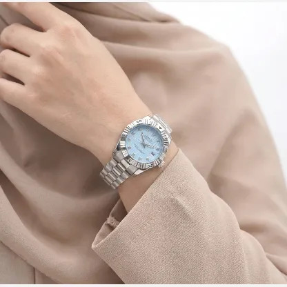 ساعت رولکس دیت جاست استیل صفحه آبی زنانه با تقویم و شیشه مینرال