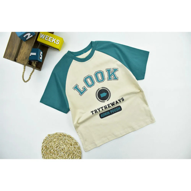 تیشرت پسرانه یقه گرد پنبهای طرح LOOK کد 11374