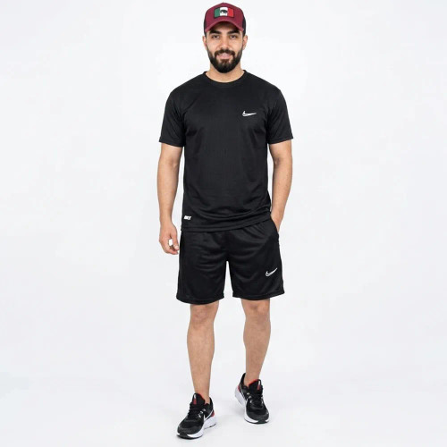 تیشرت و شلوارک مردانه پاشگاهی NIKE مشکی کد 11573 با جنس فلامنت سوزنی