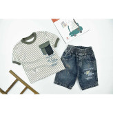 ست تیشرت و شلوارک پسرانه یقه گرد پنبه سوپر و شلوارک جین کد 11621