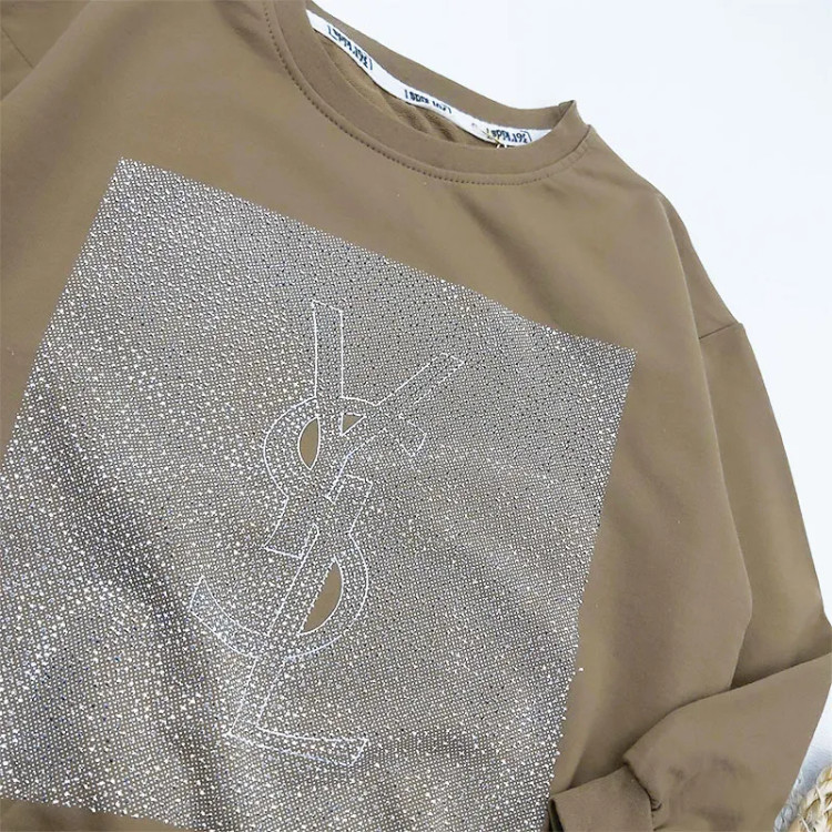 بلوز دخترانه یقه گرد پنبه سوپر طرح نگینی پاییزه و زمستانه