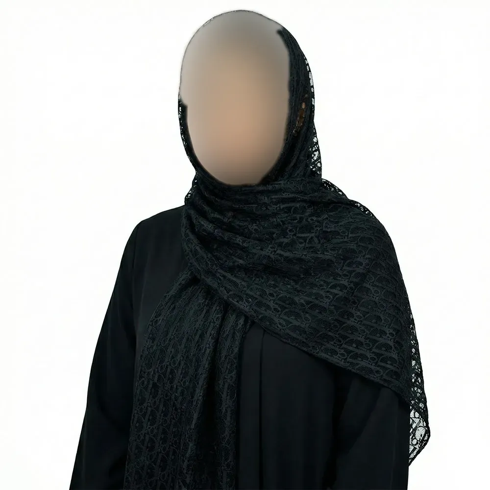 شال گیپور زنانه مشکی طرح DIOR ابعاد 198 در 67 سانتیمتر