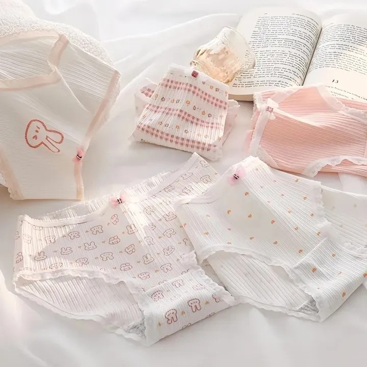 شورت زنانه عروسکی کبریتی نخی صورتی طرح خرگوش پک پنج تایی