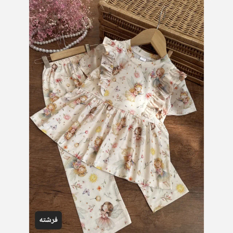 ست تیشرت و شلوار دخترانه جنس پنبه یکرو سایز 40 تا 60