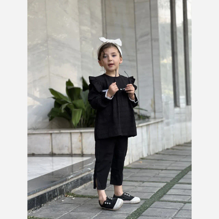 شومیز دخترانه مشکی شانتون نخ مناسب 1 تا 8 سال