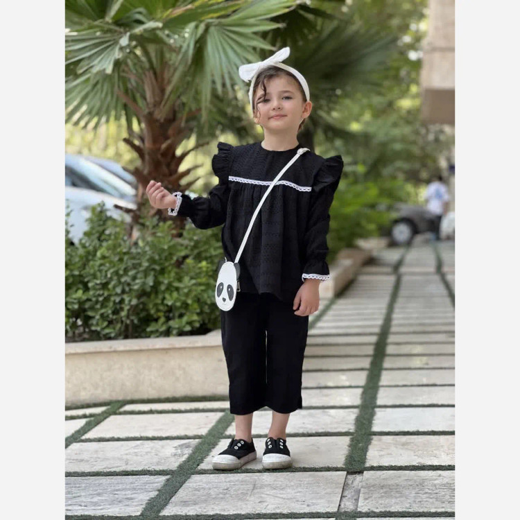 شومیز دخترانه مشکی شانتون نخ مناسب 1 تا 8 سال
