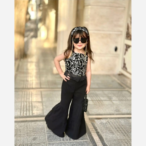 ست تاپ و شلوار دخترانه مجلسی جنس لنین خنک مناسب 2 تا 8 سال