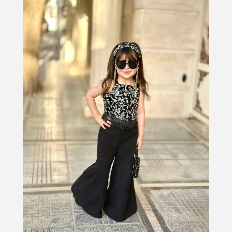 ست تاپ و شلوار دخترانه مجلسی جنس لنین خنک مناسب 2 تا 8 سال