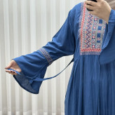 پیراهن نخی گلدوزی شده زنانه مدل مانیا فری سایز مناسب تا سایز 48