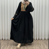 پیراهن نخی گلدوزی شده زنانه مدل مانیا فری سایز مناسب تا سایز 48