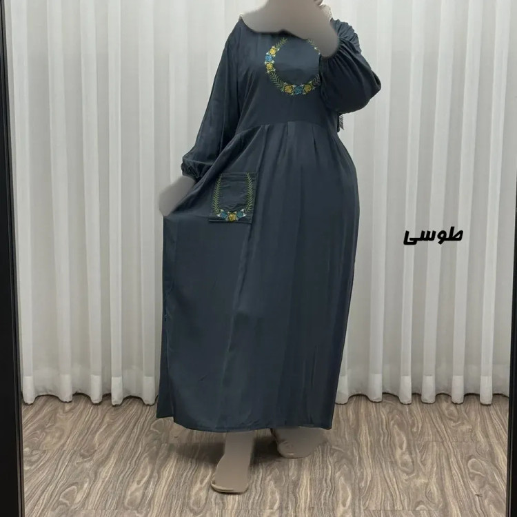 پیراهن نخی گلدوزی زنانه مدل خاطره فری سایز تا 48 با کمربند
